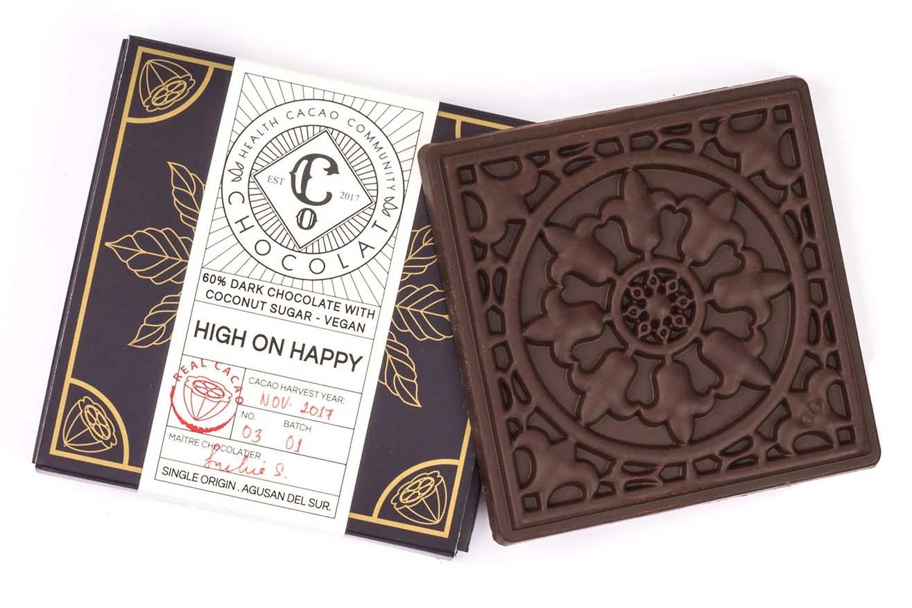 Co Chocolat High on Happy 60 % Dark Chocolate with Coconut Sugar - Gluten-Free Chocolate Bar